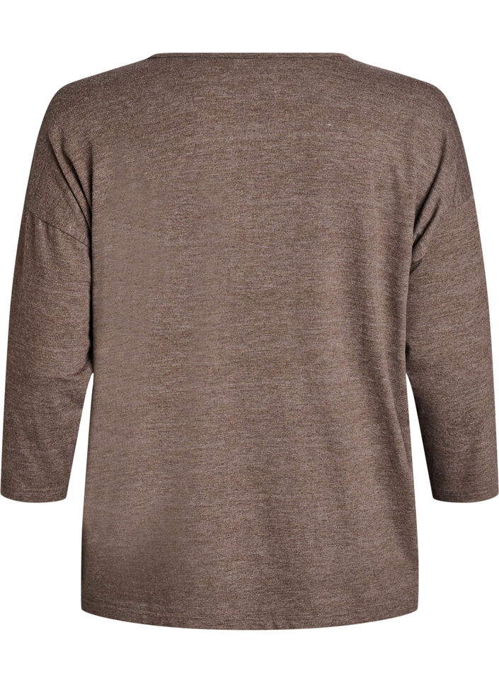 Jerseybluse med 3/4 &aelig;rmer, Brun, Packshot image number 1