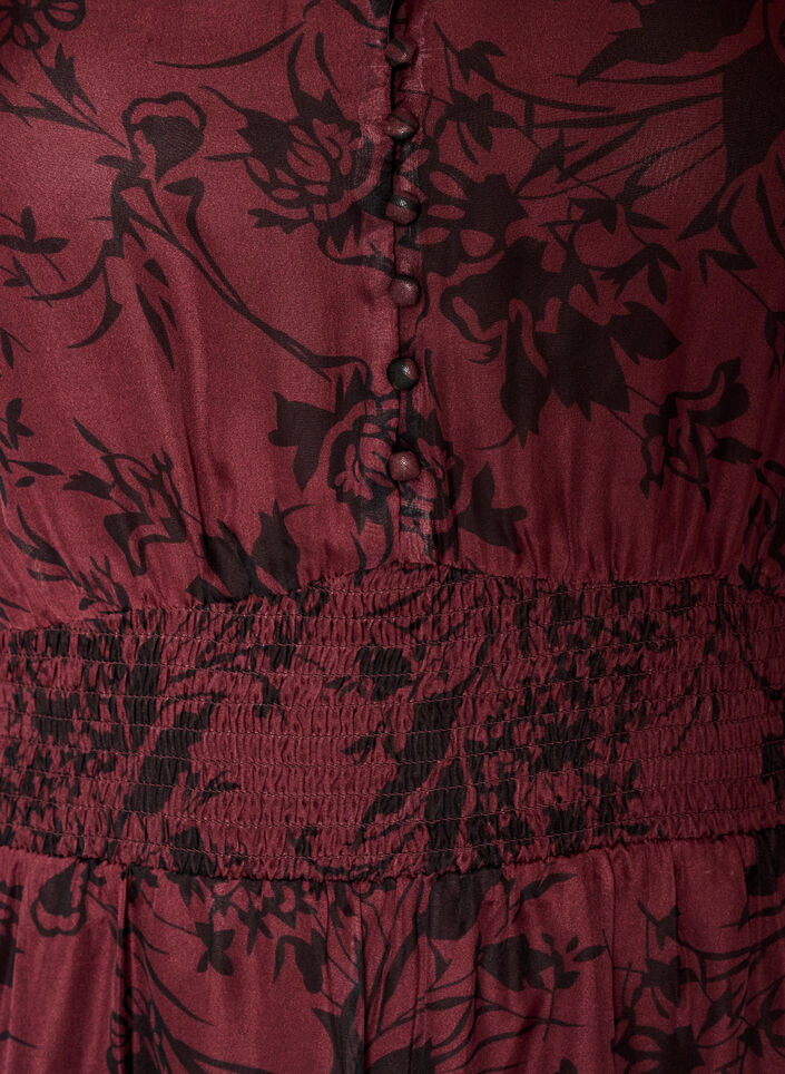 Maxikjole med blomsterprint og smock, M&oslash;rk Bordeaux, Packshot image number 2