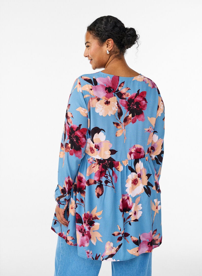 Lang&aelig;rmet tunika med sk&aelig;ring, Bl&aring;, Model image number 2