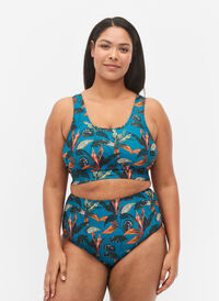 Højtaljet bikini underdel med print, Leaf Print , Model