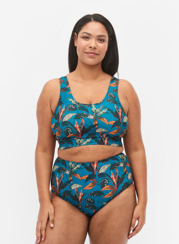 Højtaljet bikini underdel med print, Leaf Print , Model image number 0
