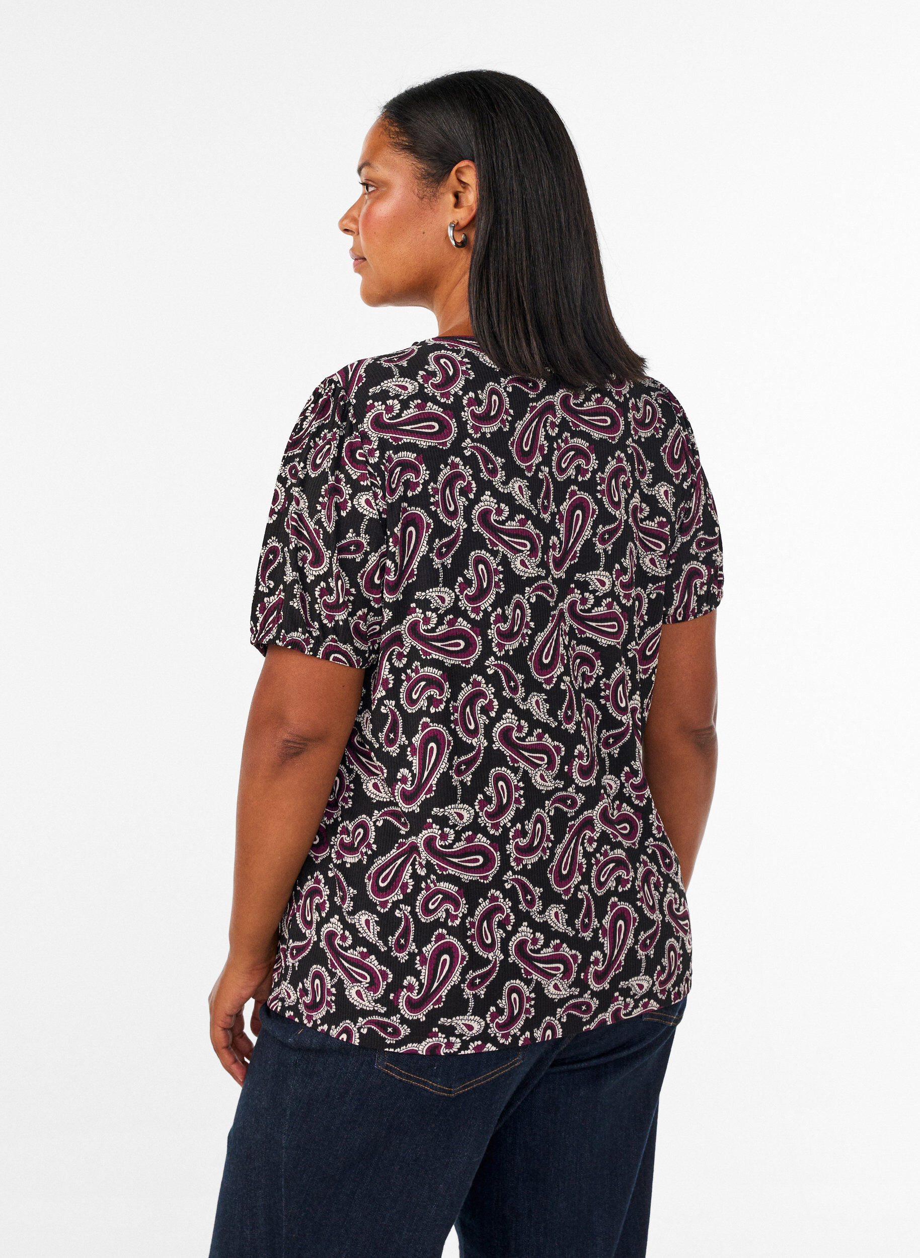 ZizziBluse med korte &aelig;rmer og paisleyprint, M&oslash;rk Bordeaux, Model image number 2