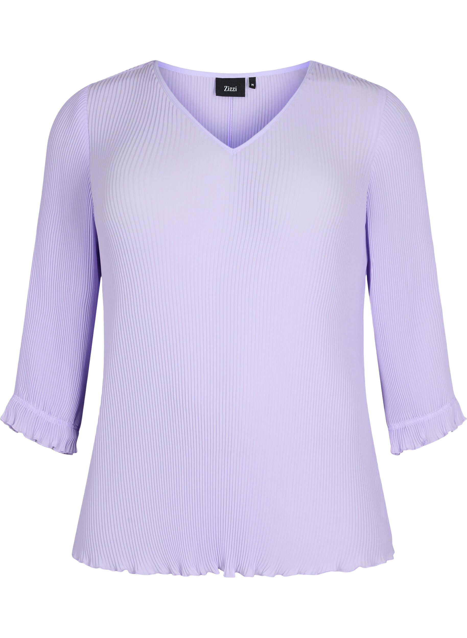 Zizzi Plisseret bluse med 3/4 &aelig;rmer, Lavender, Packshot image number 0