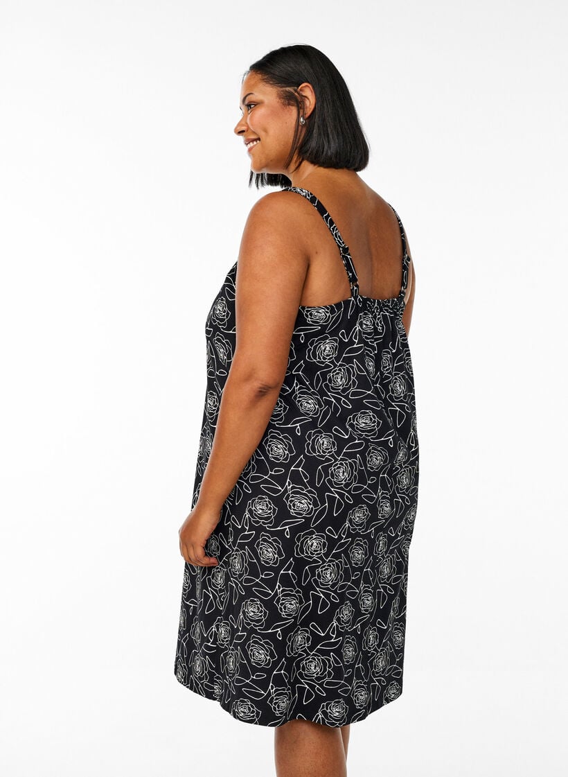 Kn&aelig;lang stropkjole i &oslash;kologisk bomuld, Sort, Model image number 2