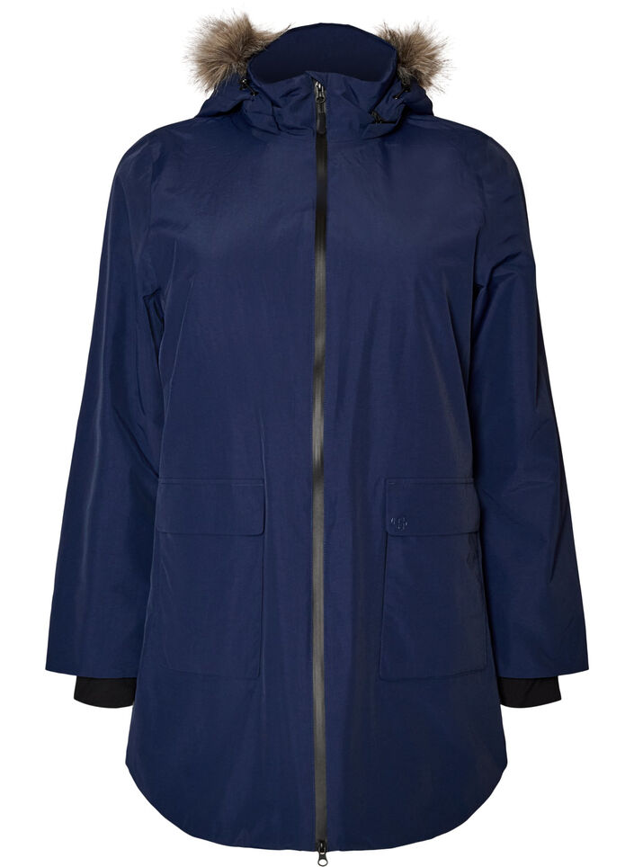 Vandt&aelig;t parka vinterjakke med h&aelig;tte, Bl&aring;, Packshot image number 0