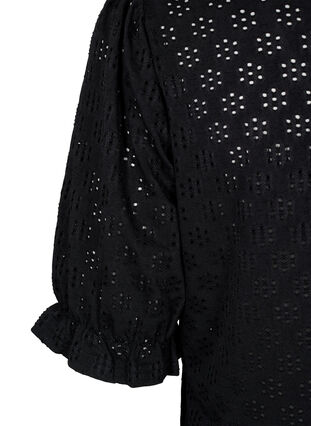 V-hals bluse med hulmønster, Black, Packshot image number 3