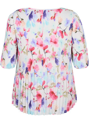 Blomstret bluse i plissé , White/MultiFlowerAOP, Packshot image number 1