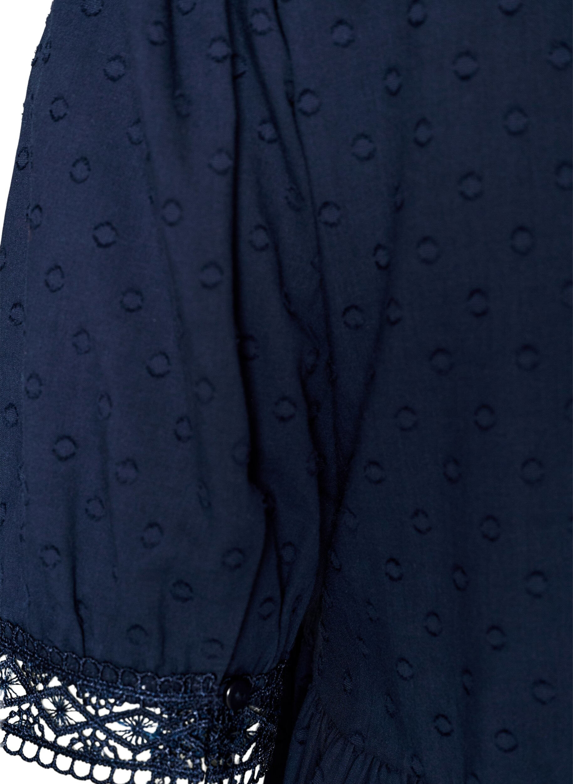 Zizzi Bluse i bomuld med struktur og crochet-detaljer, Bl&aring;, Packshot image number 3