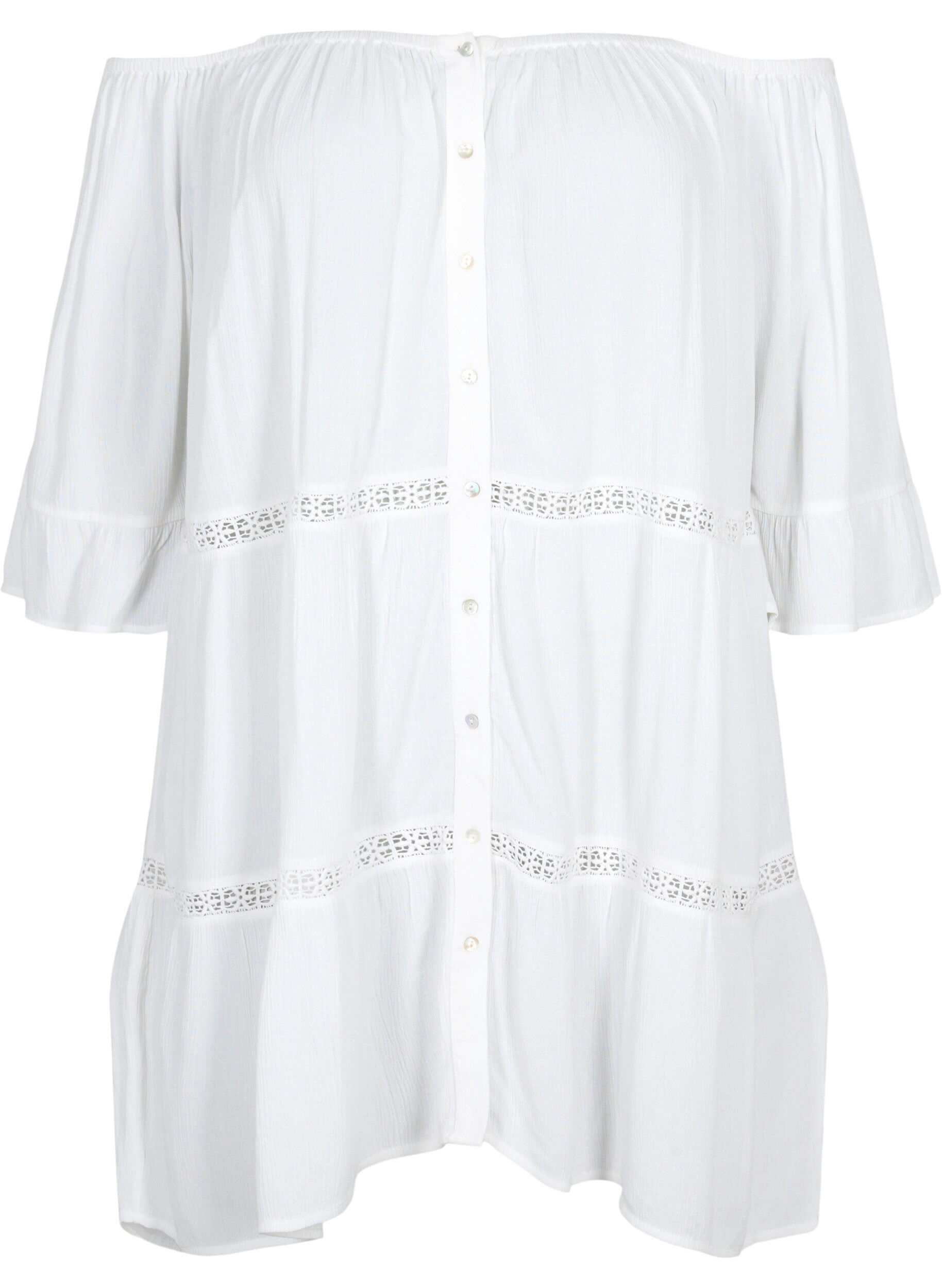 Zizzi Strand tunika med off-shoulder, White, Packshot image number 0