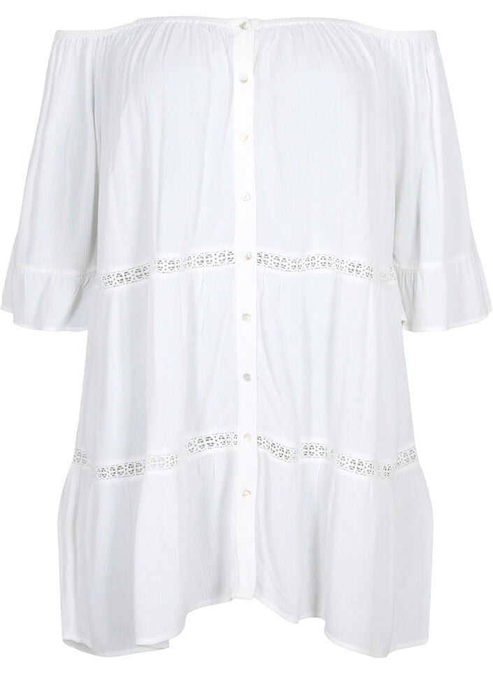 Strand tunika med off-shoulder, White, Packshot image number 0