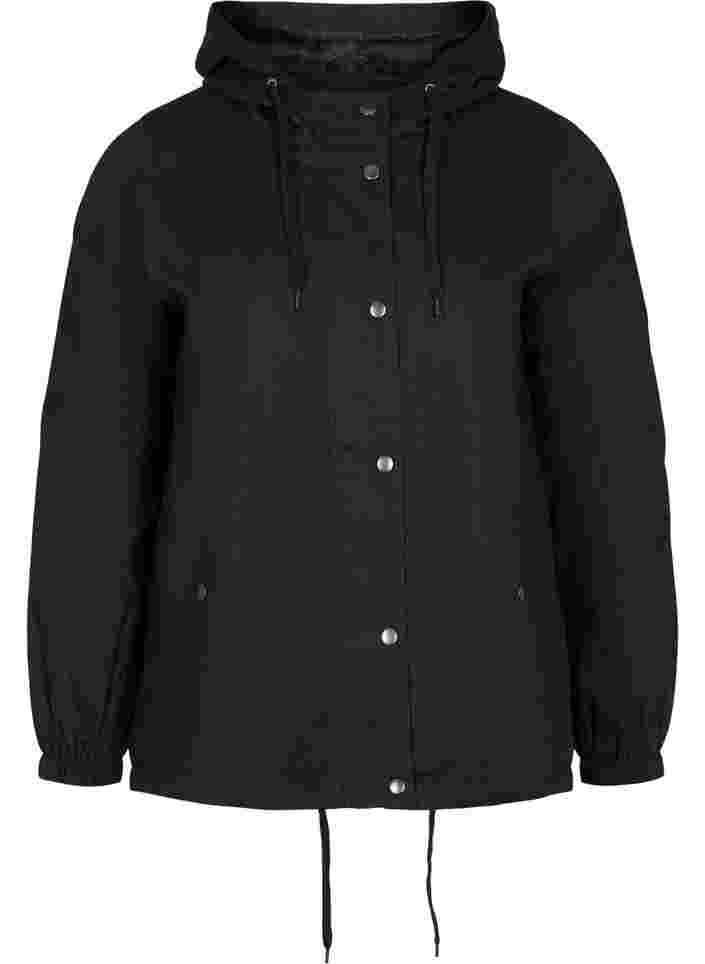 Kort parka jakke med hætte og justerbar bund, Black, Packshot image number 0