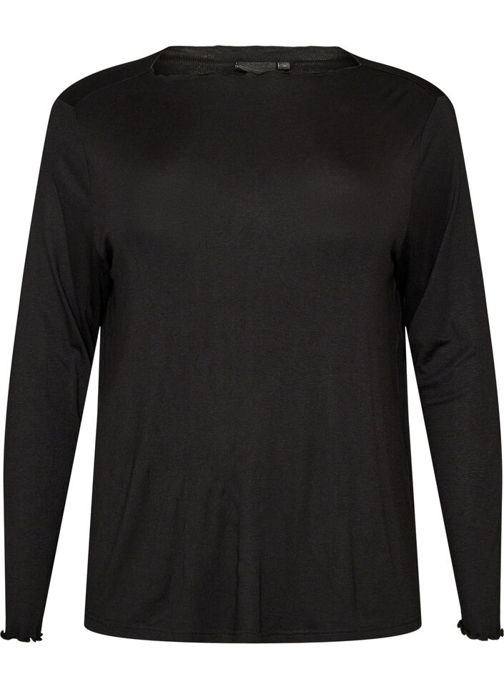 Natbluse i viskose med lange &aelig;rmer, Sort, Packshot image number 0