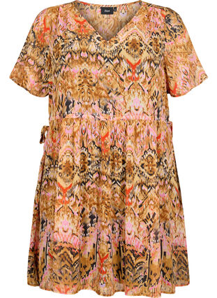 Kort kjole med v-hals og print, Colorful Ethnic, Packshot image number 0