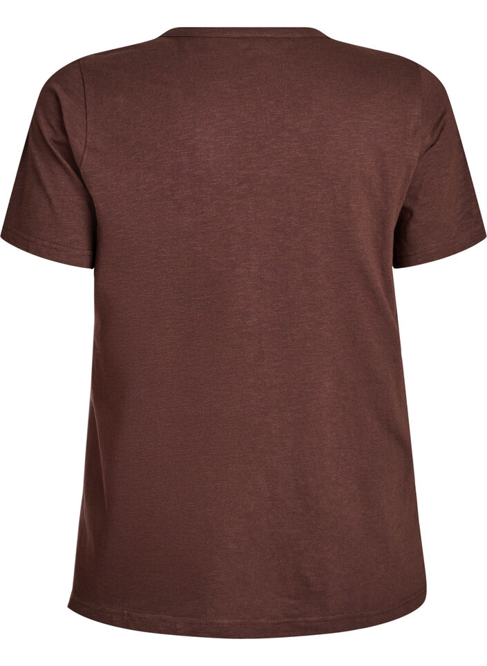 T-shirt med knapdetalje, Brun, Packshot image number 1