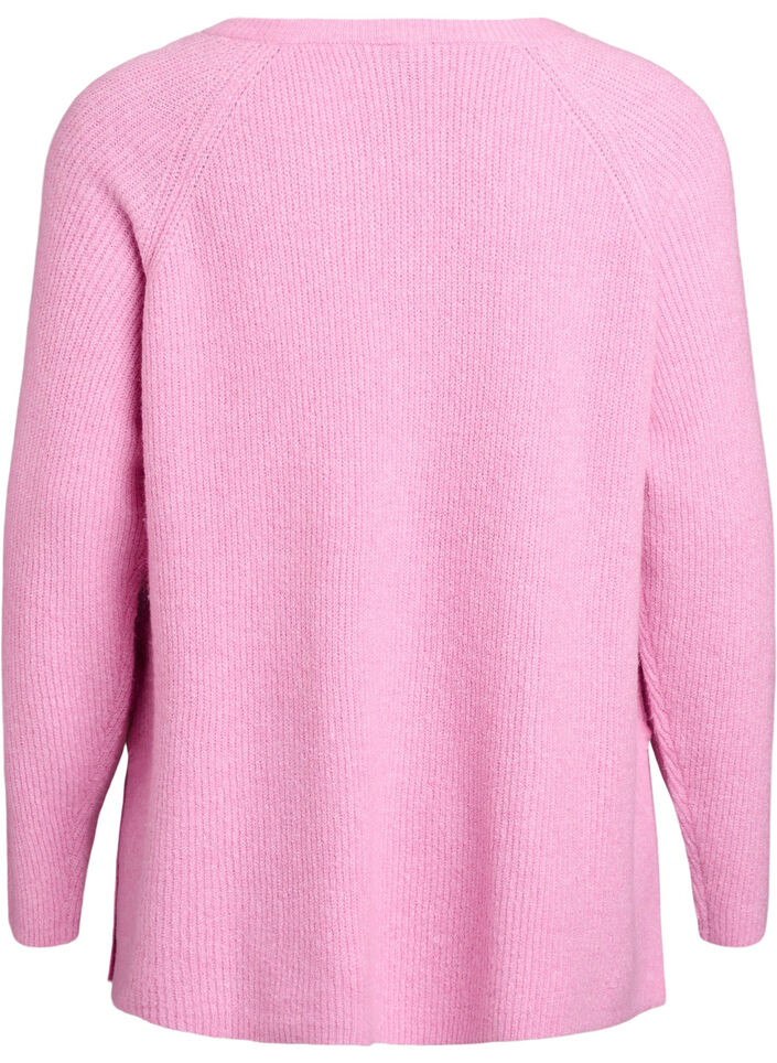 Strikbluse med diagonalt m&oslash;nster og raglan&aelig;rmer, Lyser&oslash;d, Packshot image number 1