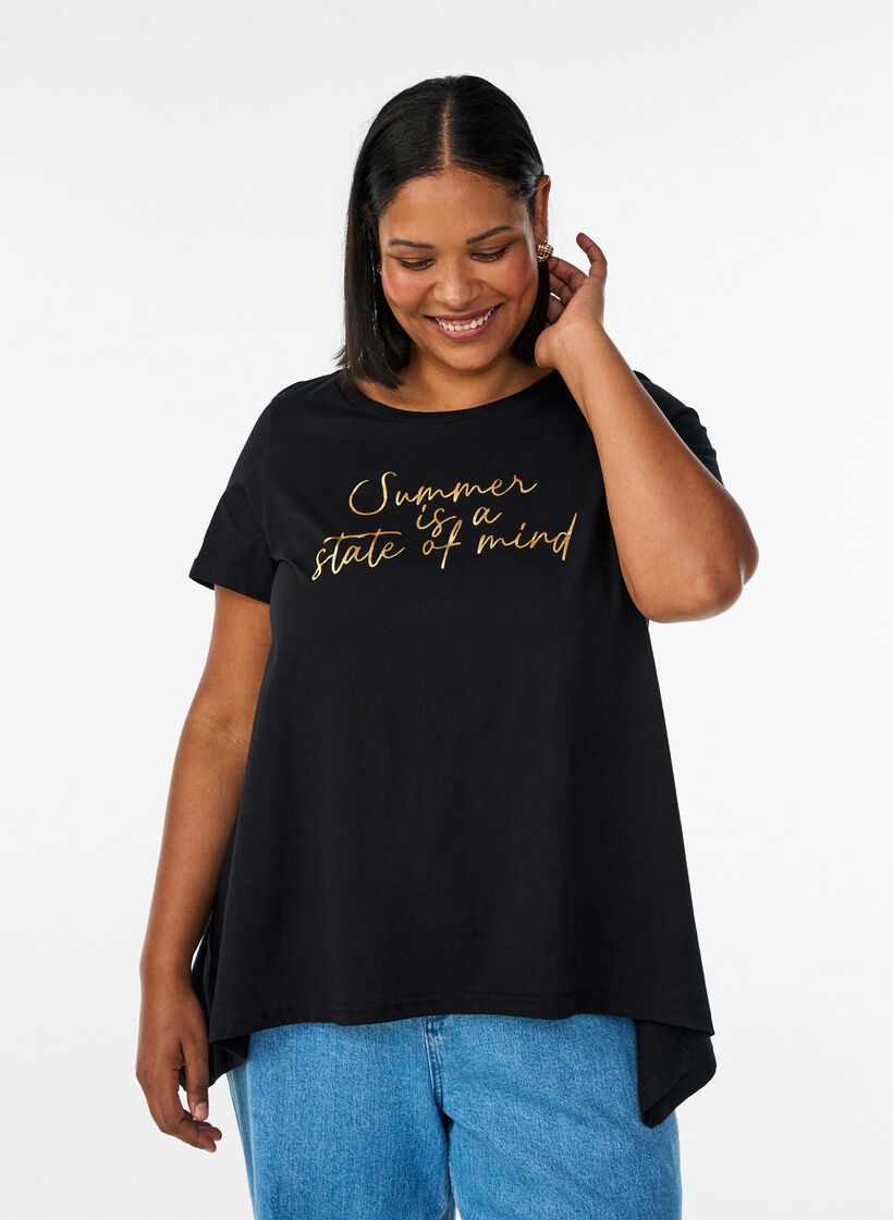 T-shirt med rund hals og A-facon, Sort, Model image number 0