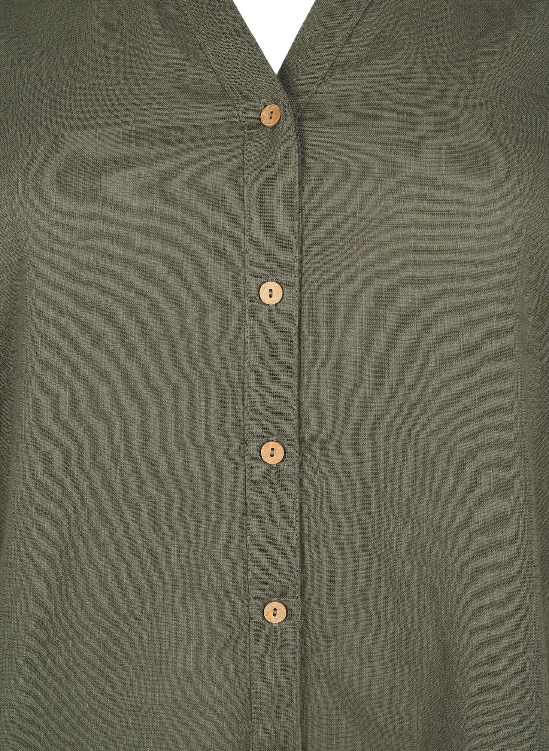 ZizziSkjortebluse i bomuld med v-udsk&aelig;ring, Gr&oslash;n, Packshot image number 2