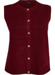Strikket vest med dekorative knapper, M&oslash;rk Bordeaux
