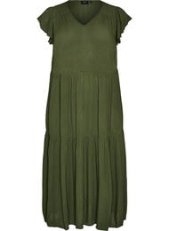 Midikjole i viskose med fl&aelig;se&aelig;rmer, Gr&oslash;n