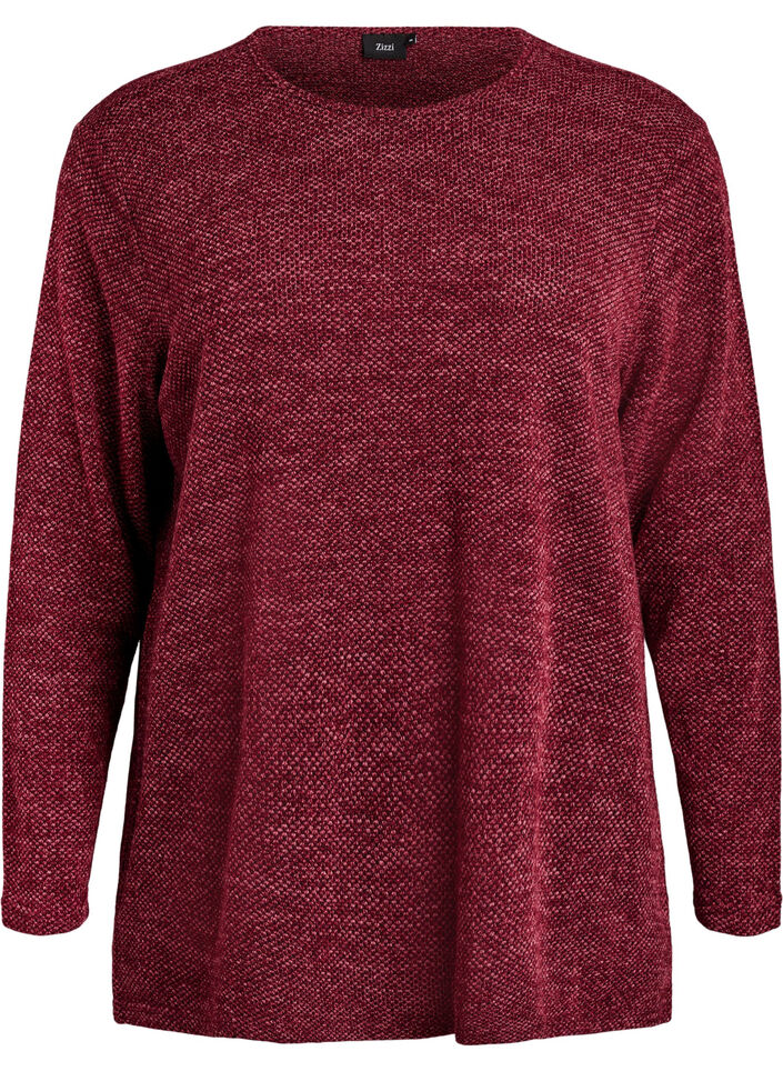 Lang&aelig;rmet bluse med struktur, M&oslash;rk Bordeaux, Packshot image number 0