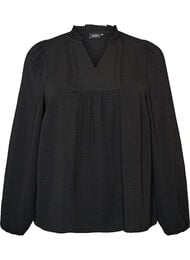 Bluse med V-udsk&aelig;ring og crochetb&aring;nd, Sort