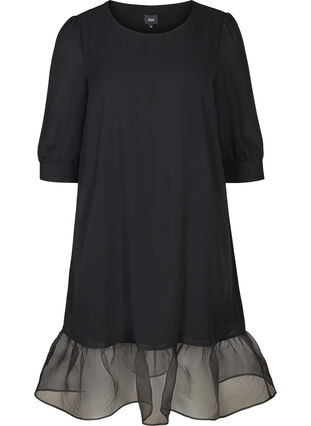 Kjole med pufærmer, Black, Packshot image number 0