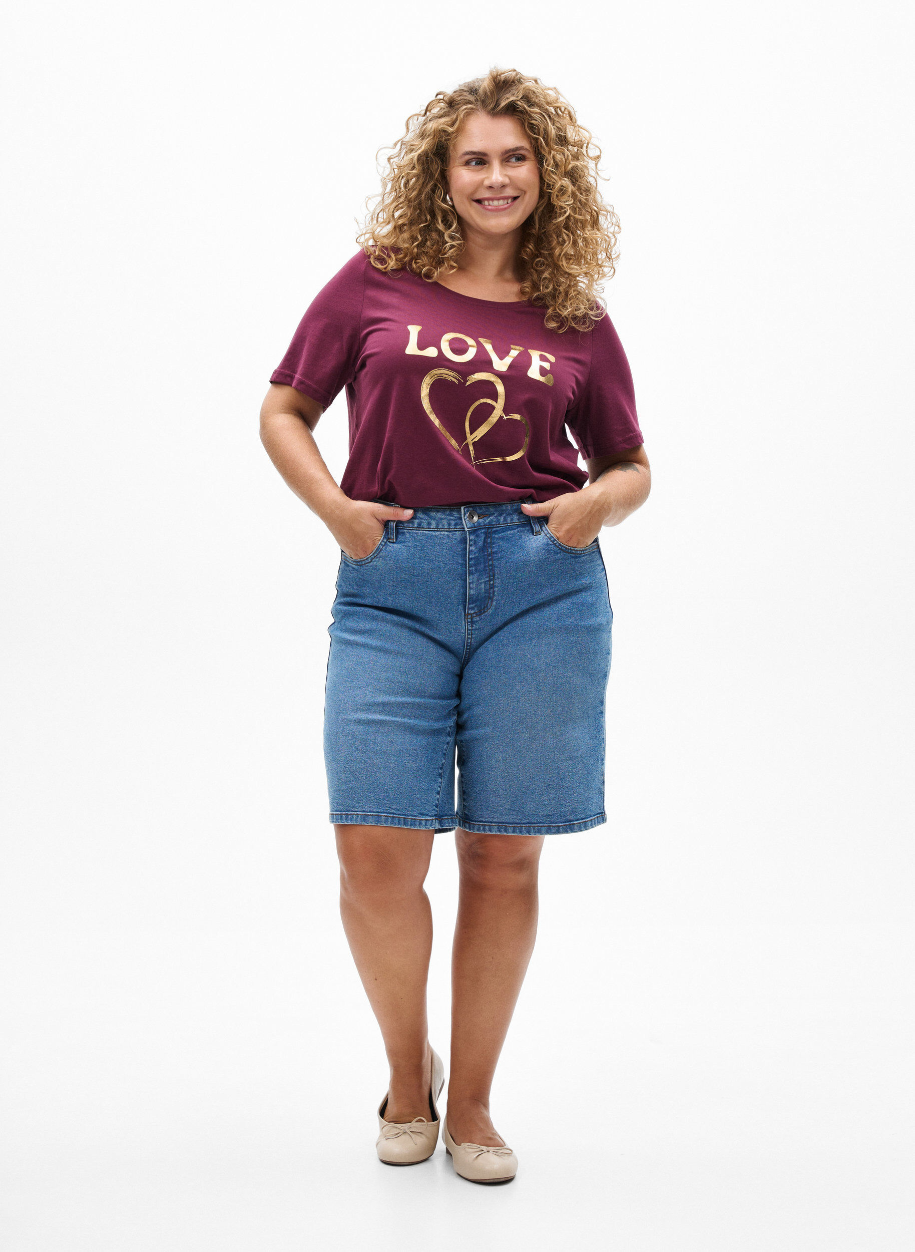 Zizzi T-shirt med motiv, R&oslash;d, Model image number 1