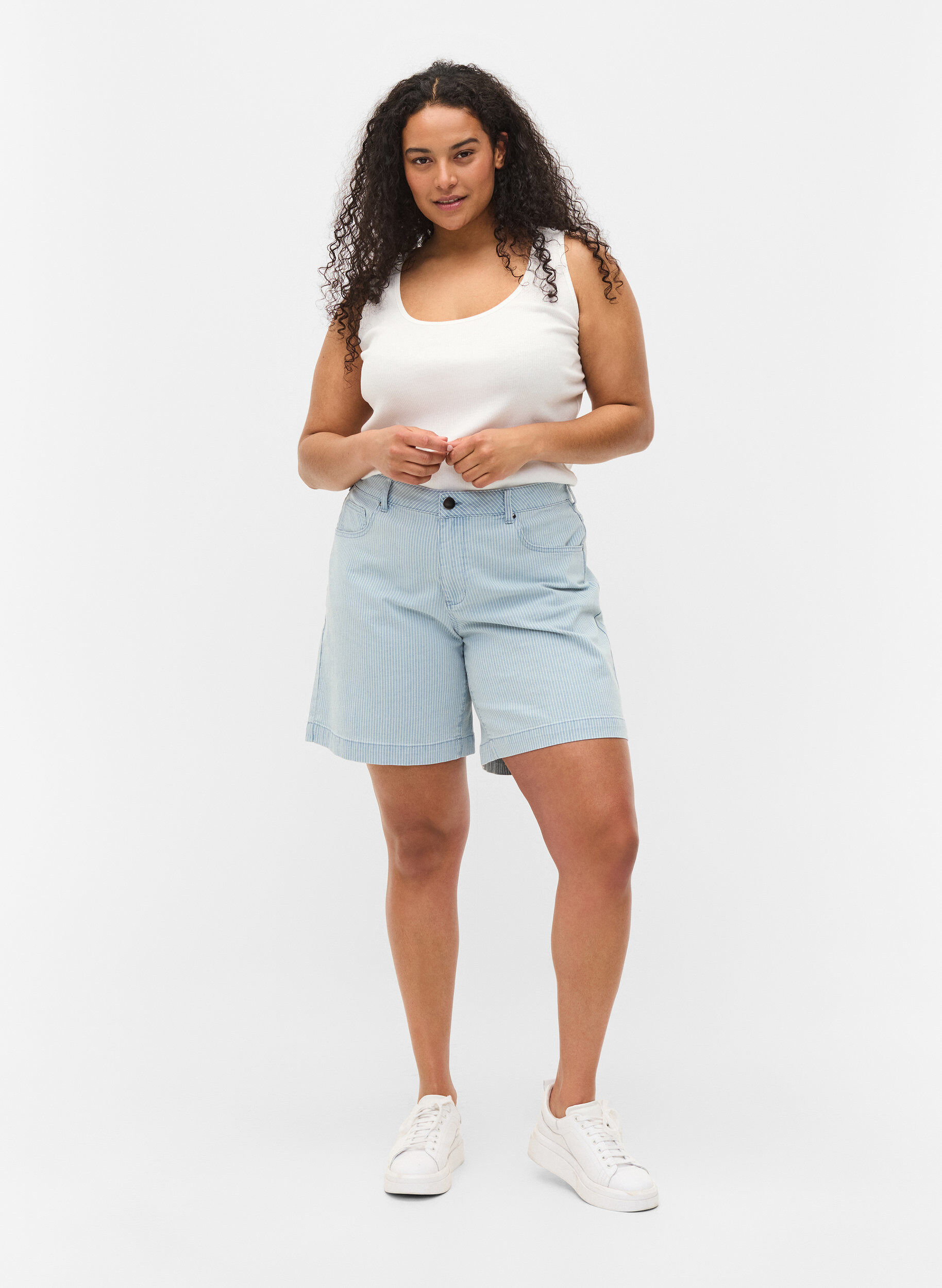 Zizzi 2-pak basis tanktop i rib, Navy B/B White, Model image number 2