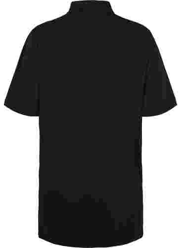 Bomulds tunika med krave og korte ærmer, Black, Packshot image number 1