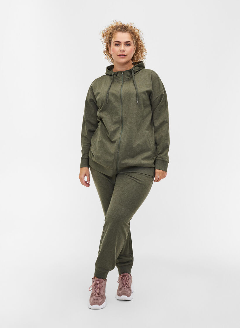 Sweat cardigan med lynlås og hætte, Forest Night, Model image number 2