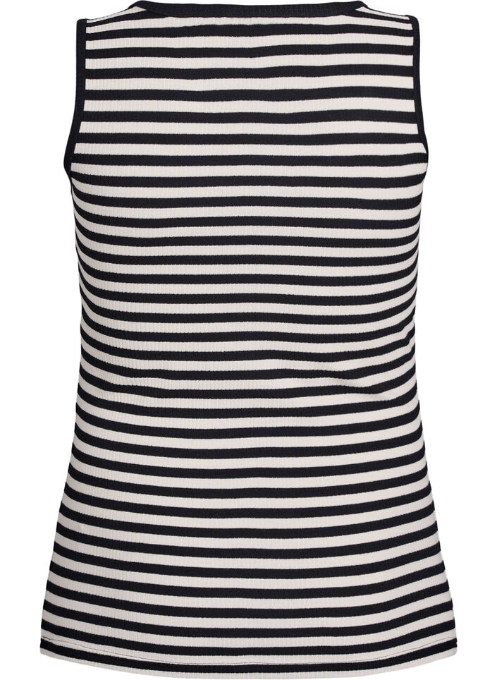 Stribet tanktop med ribstruktur, Sort, Packshot image number 1