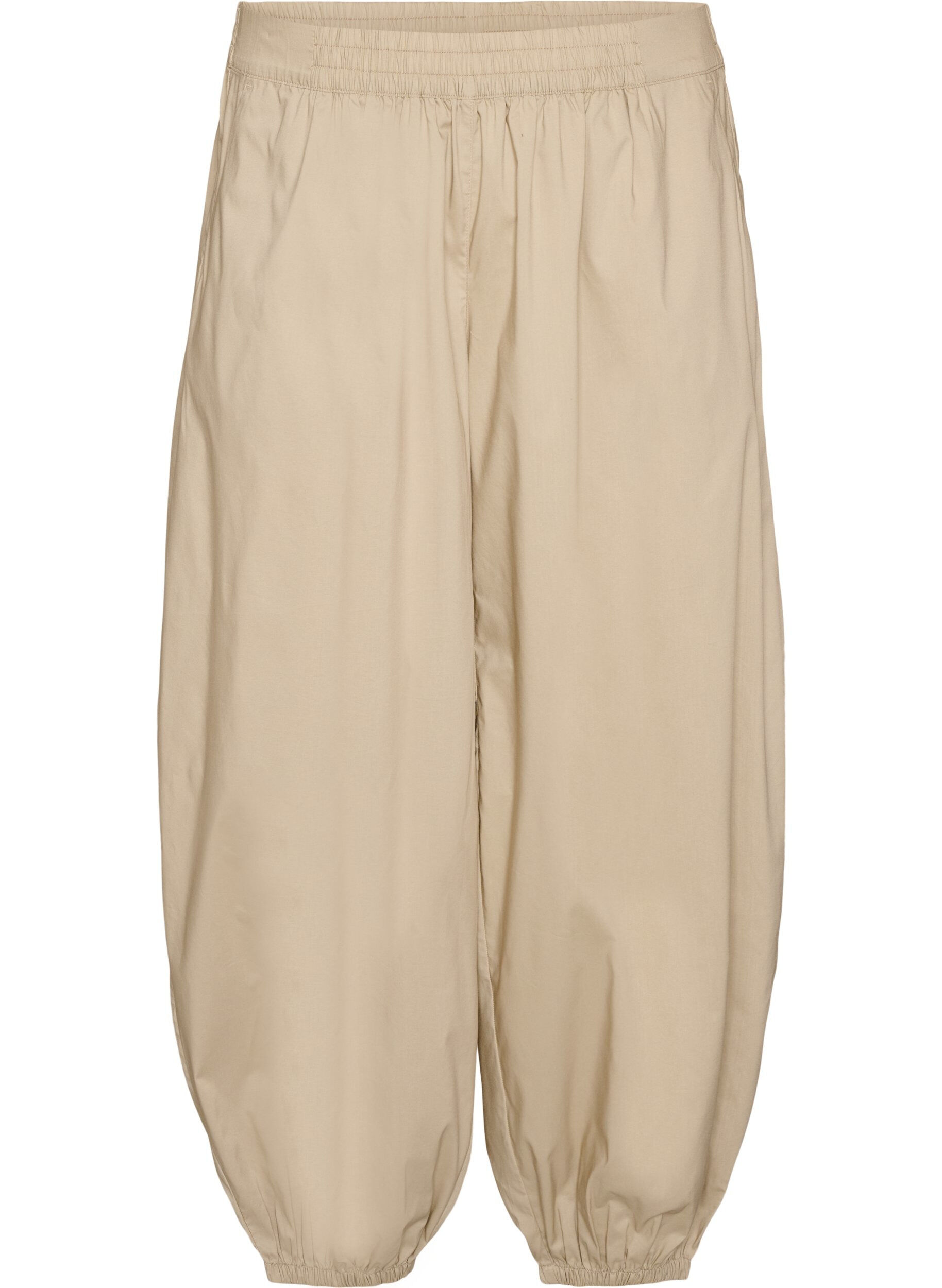 ZizziBallonbukser med lommer og elastisk linning, Beige, Packshot image number 0