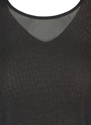 Langærmet bluse med lurex og v-hals, Black, Packshot image number 2