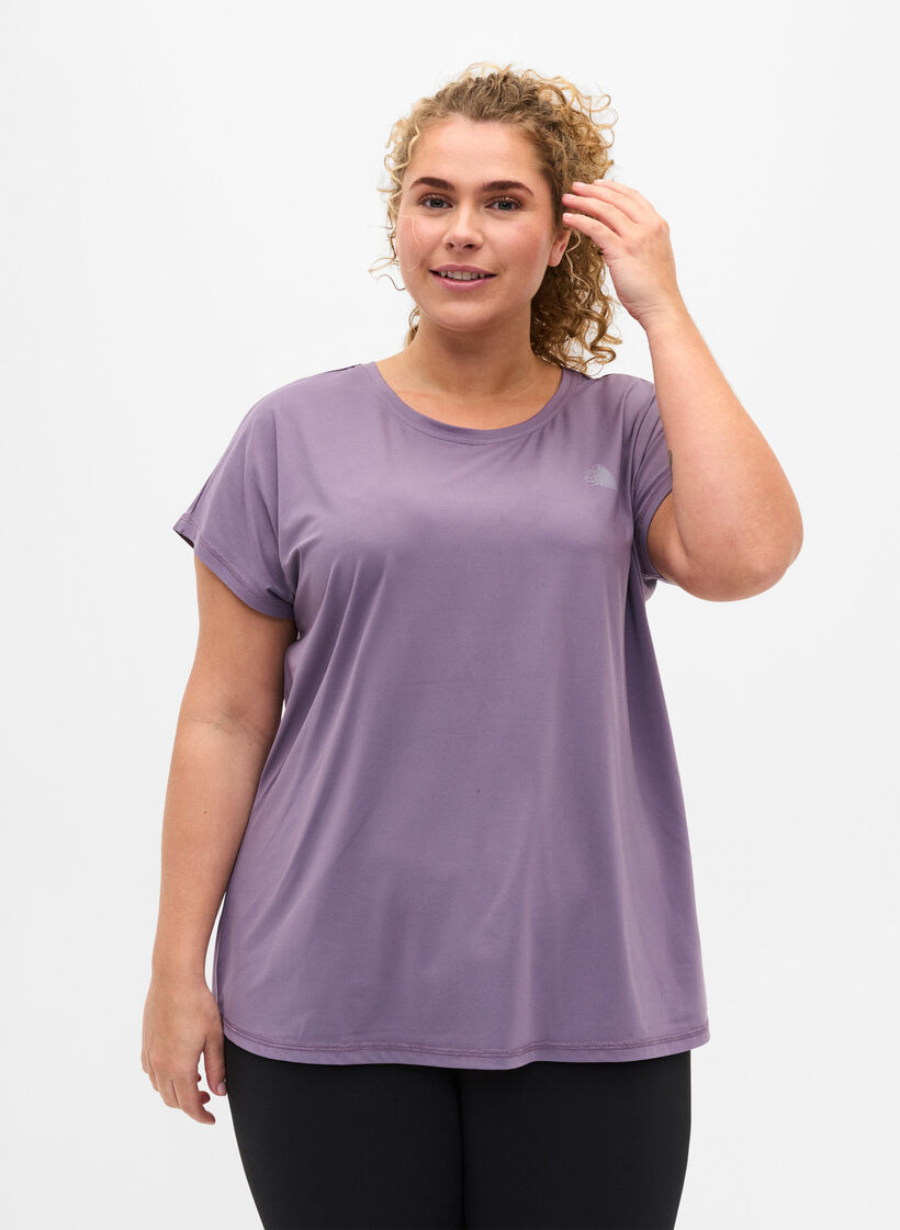 Ensfarvet trænings t-shirt, Purple Sage, Model