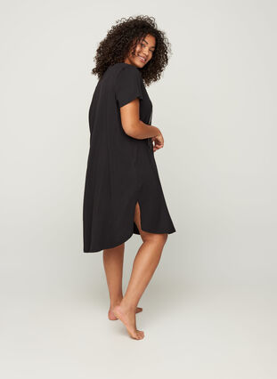 Kortærmet bomulds natkjole med print, Black, Model image number 1