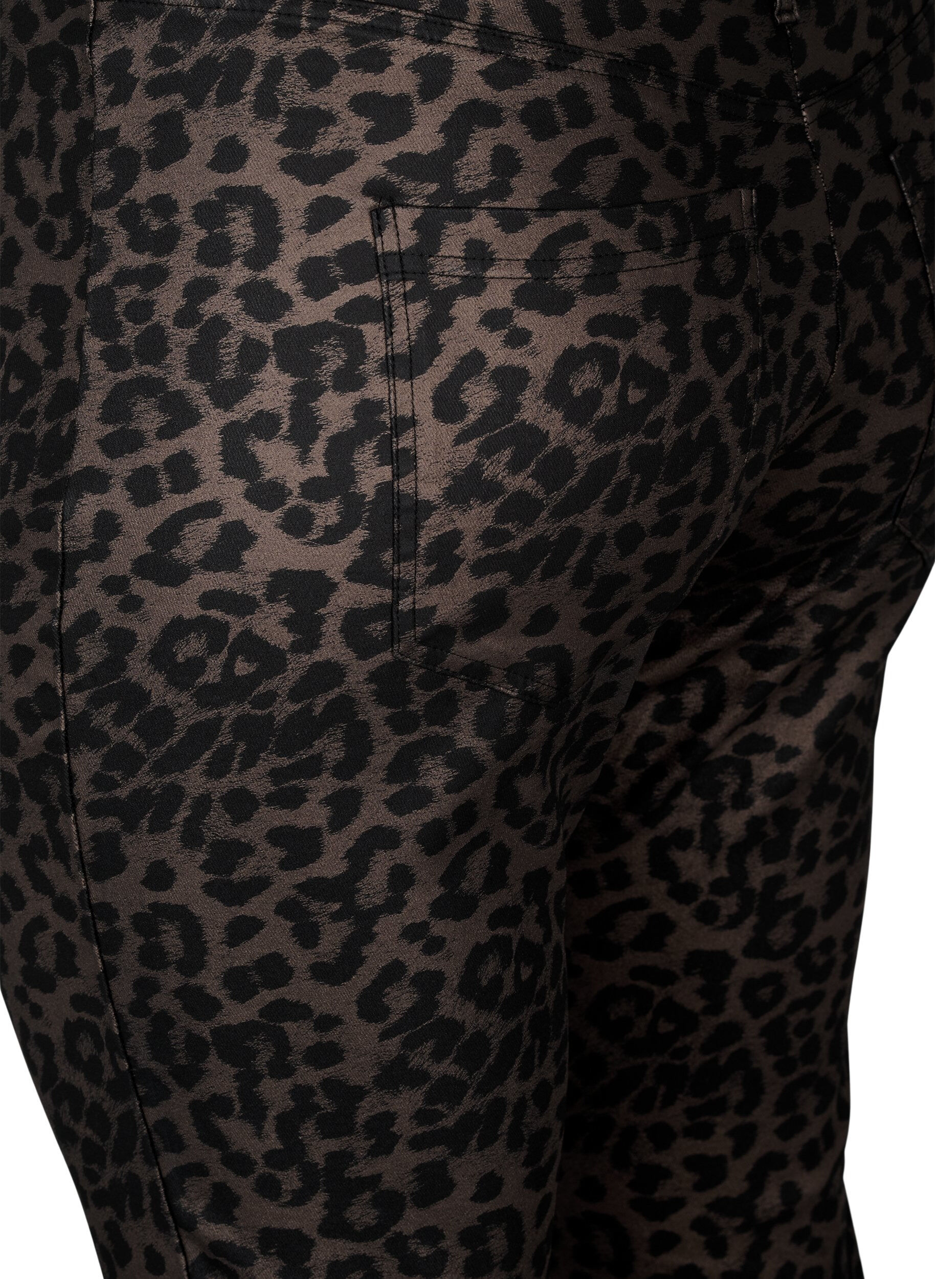 Zizzi Coatede leggings med leoprint og cropped l&aelig;ngde, Brun, Packshot image number 3