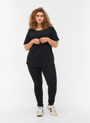 Kortærmet t-shirt i ribkvalitet, Black, Model image number 2