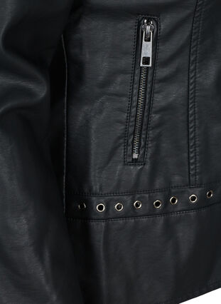 Imiteret læderjakke med nitter, Black, Packshot image number 3