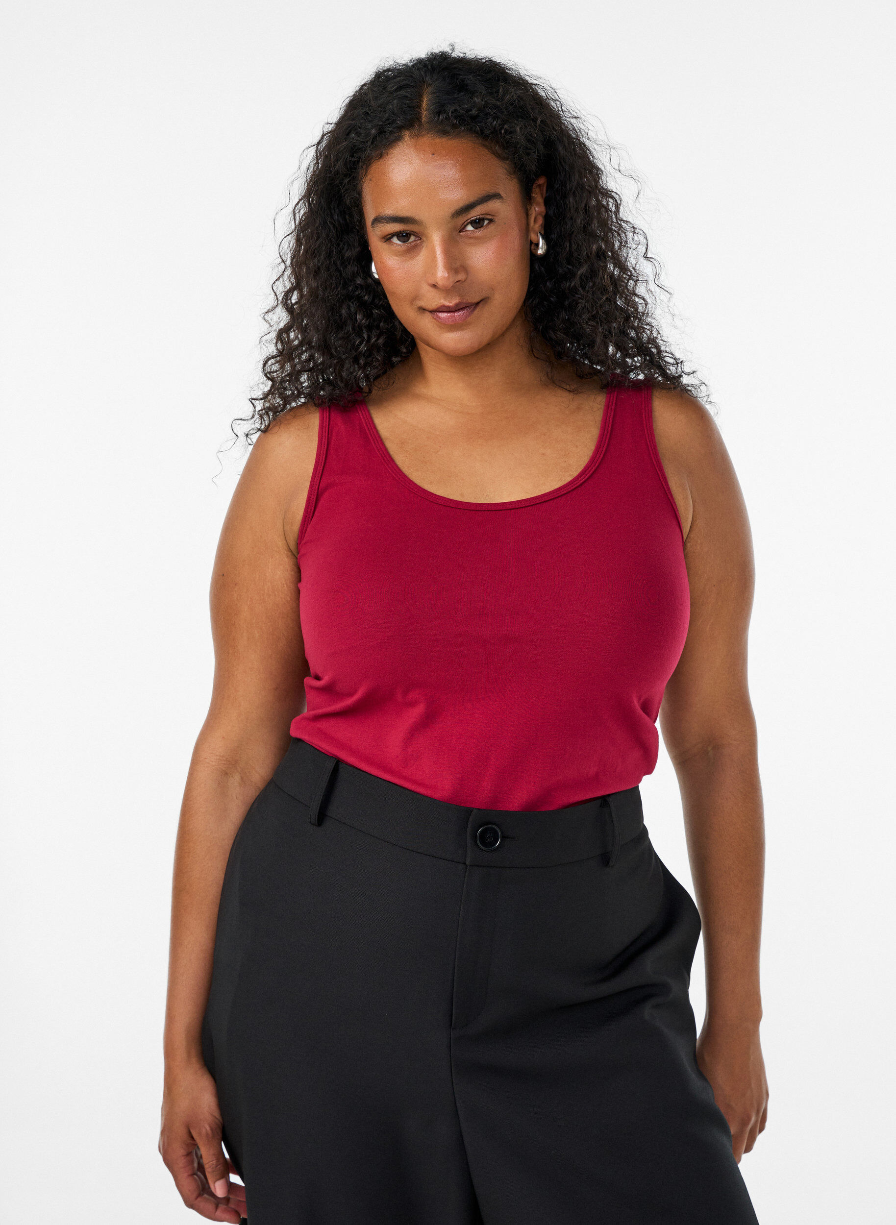 Ensfarvet basis top i bomuld, R&oslash;d, Model