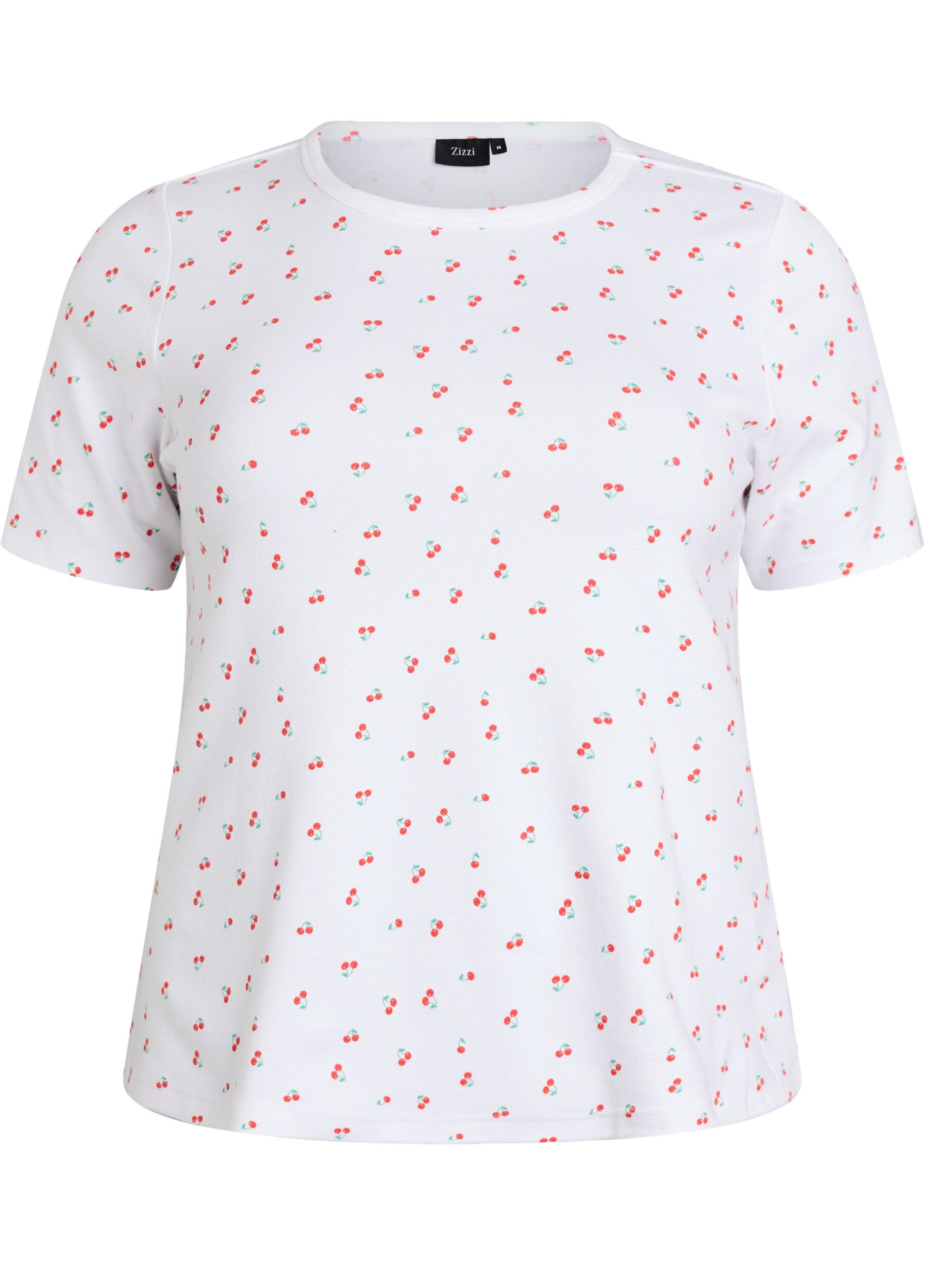 Zizzi T-shirt i bomuld med allover print, Vanilla, Packshot image number 0