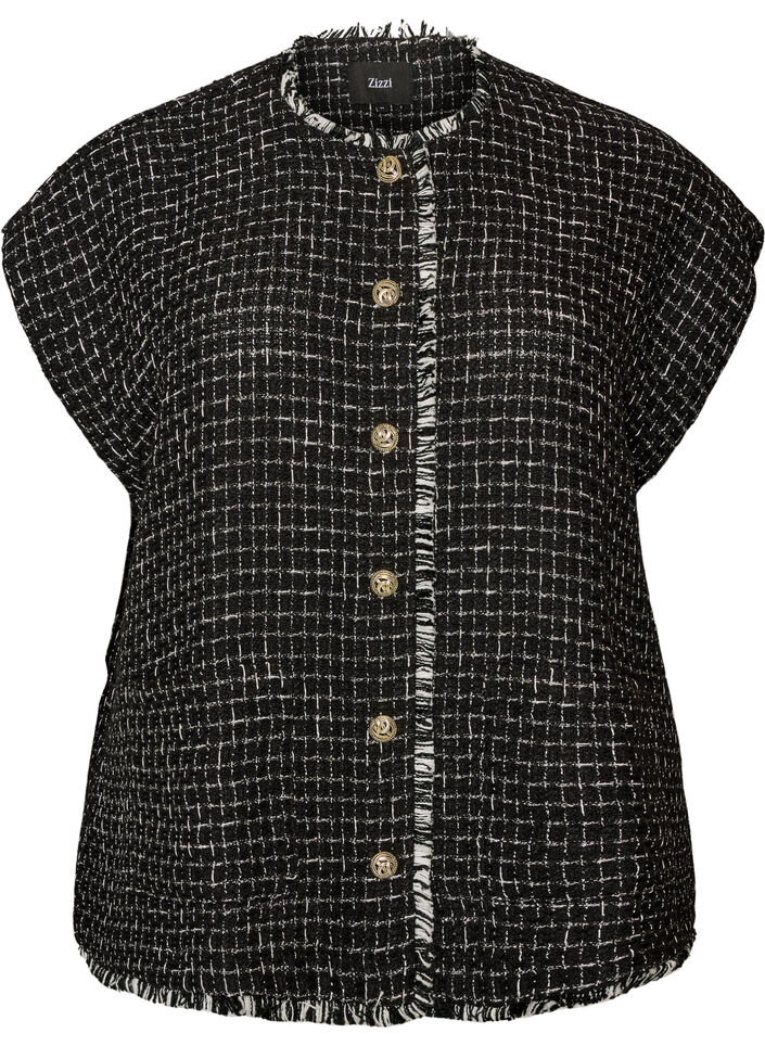 Ternet vest med dekorative knapper, Sort, Packshot image number 0