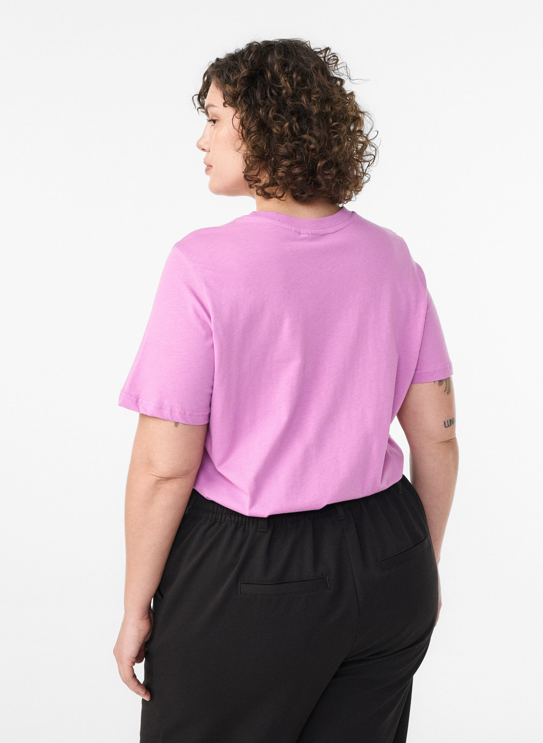 ZizziBasis t-shirt i bomuld med rund hals, Lilla, Model image number 2