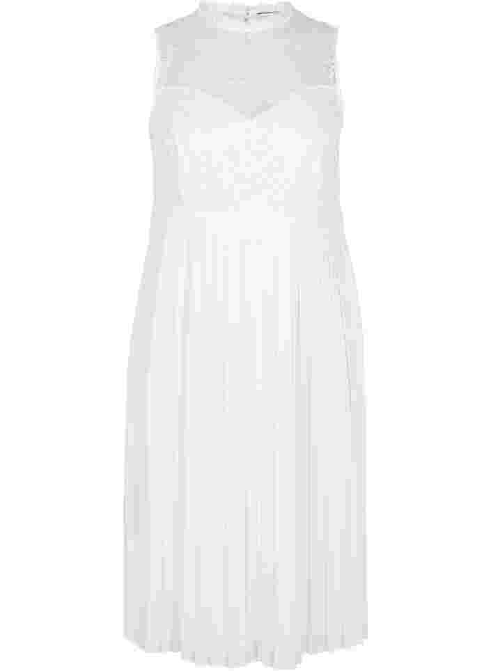 Ærmeløs brudekjole med blonder og plissé, Star White