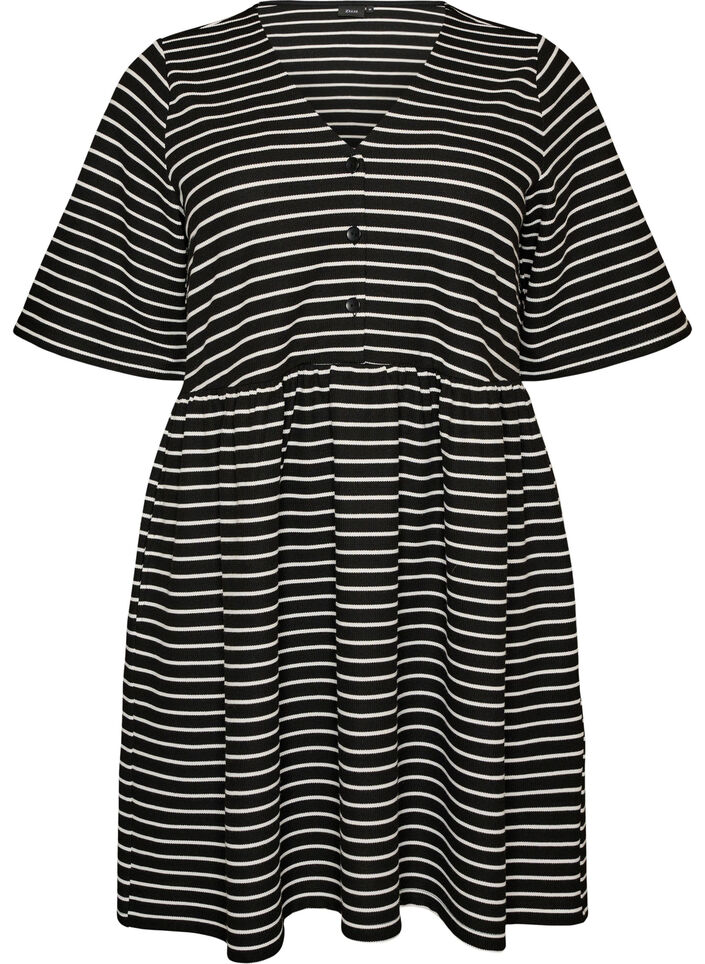 Kjole med ribbet struktur og empire sk&aelig;ring, Hvid, Packshot image number 0