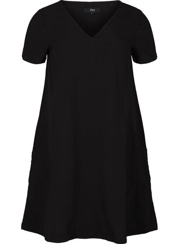 Kortærmet kjole i bomuld, Black, Packshot image number 0