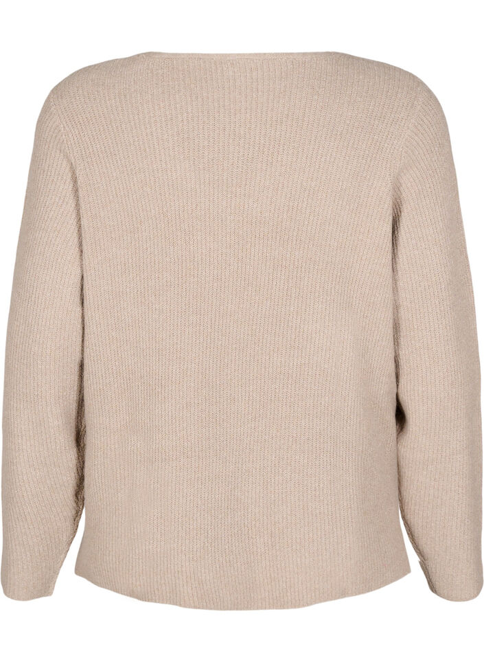 Strikbluse med v-hals og lange ærmer, Simply T. White Mel., Packshot image number 1