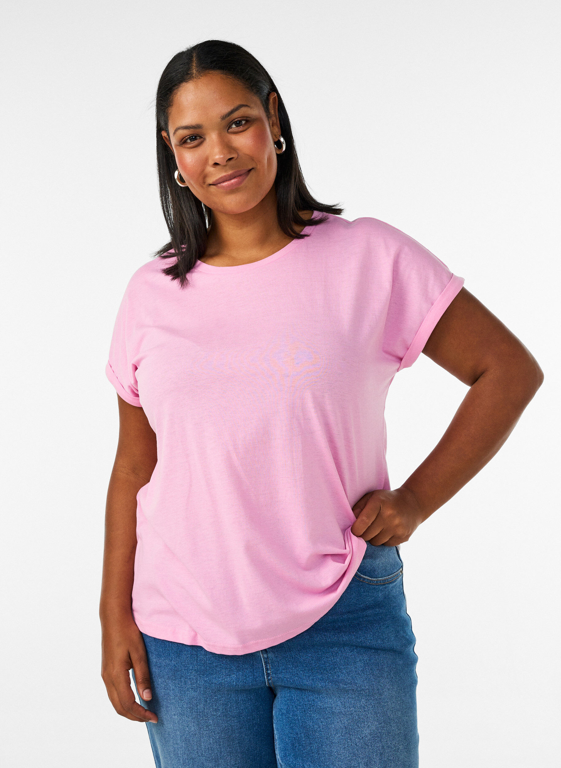 ZizziKort&aelig;rmet t-shirt i bomuldsblanding, Lyser&oslash;d, Model image number 0