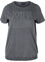 Bomulds t-shirt med nitter og smock, Grey Wash