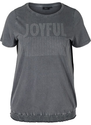 Bomulds t-shirt med nitter og smock, Grey Wash, Packshot image number 0