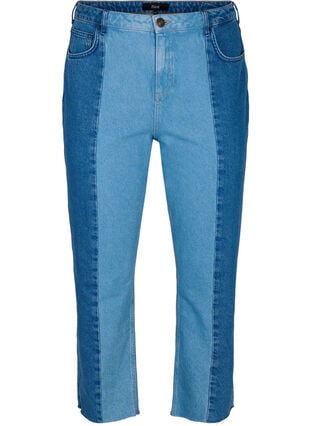 Cropped Vera jeans med colorblock, Blue denim, Packshot image number 0
